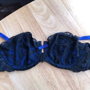Adore Me Blue and Black Lace Balconette Bra